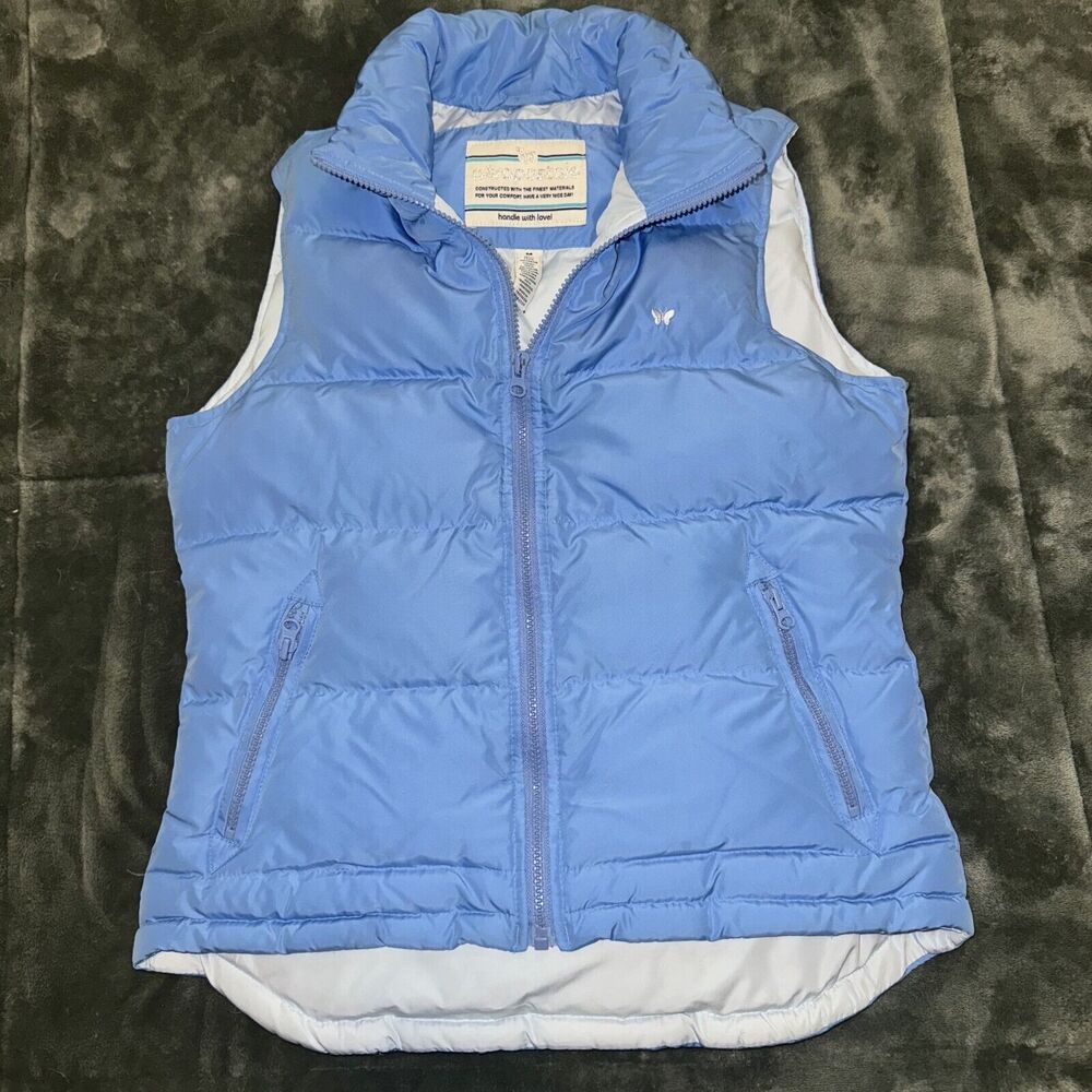 Aeropostale Puffer Vest Women's Medium Blue Down Logo Outdoor Full-Zip Layering